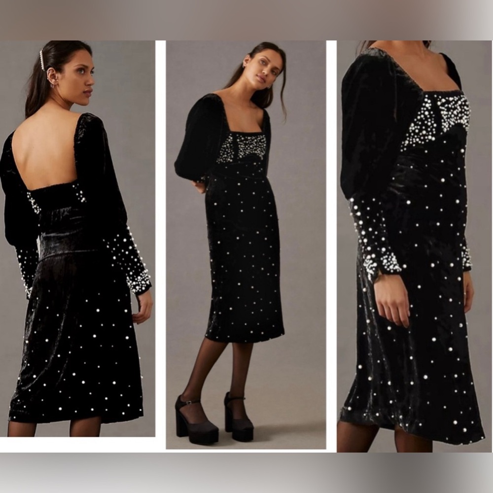 Anthropologie Maeve velvet pearl midi dress
